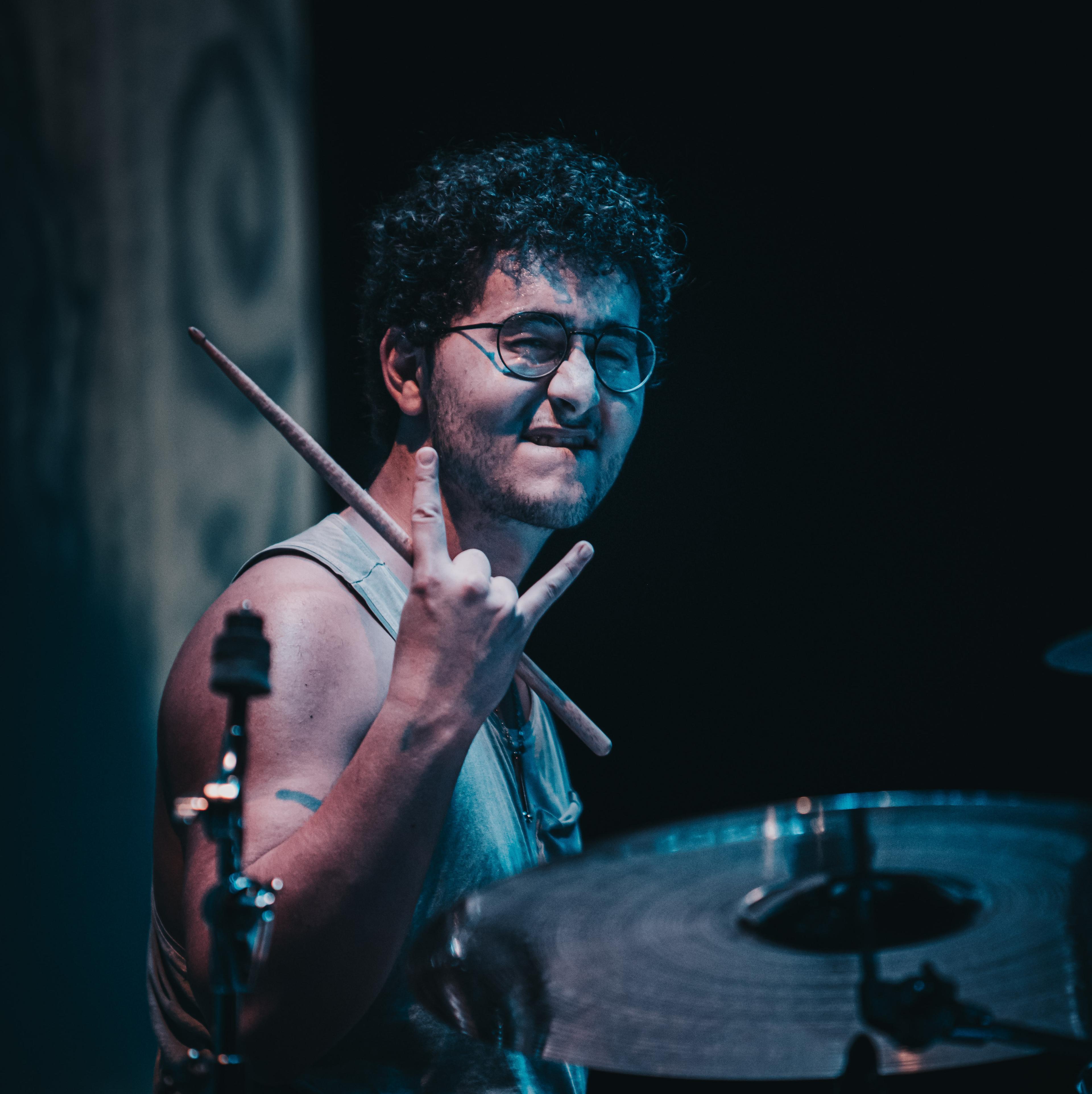 Photo of Bob, the creator of MusicLeb, playing drums